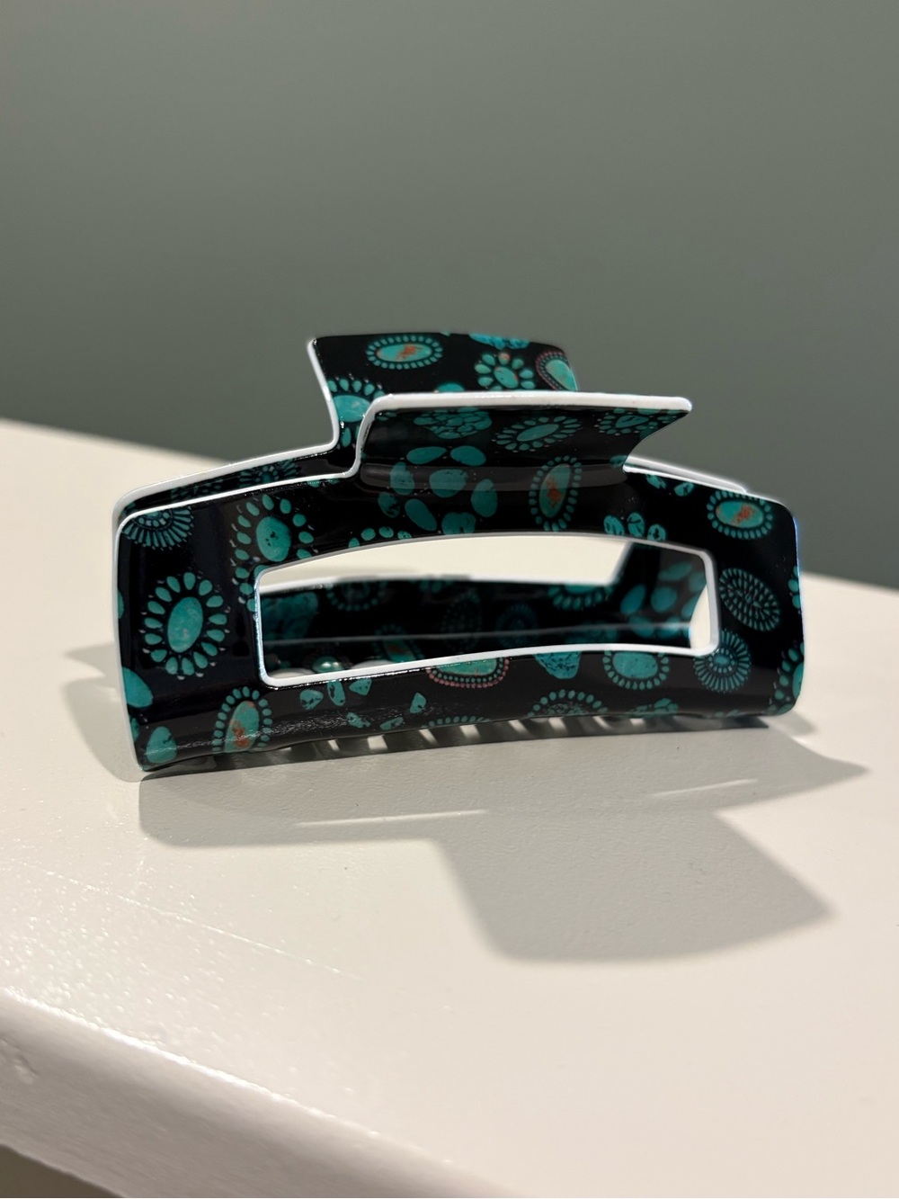 Turquoise Print Claw Clip